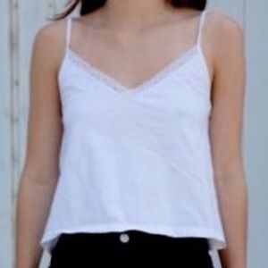 White Brandy Melville V Neck Lace Trim Tank